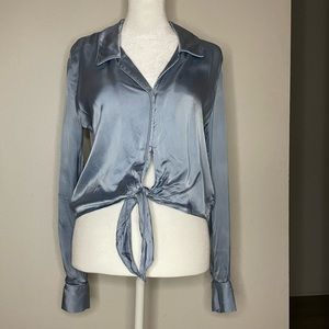 Wilfred light blue tie front silky blouse. Size XS